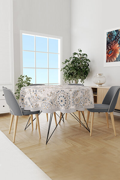 Moud's Anatolia 4 Desenli Yuvarlak Süet Dertsiz Masa Örtüsü