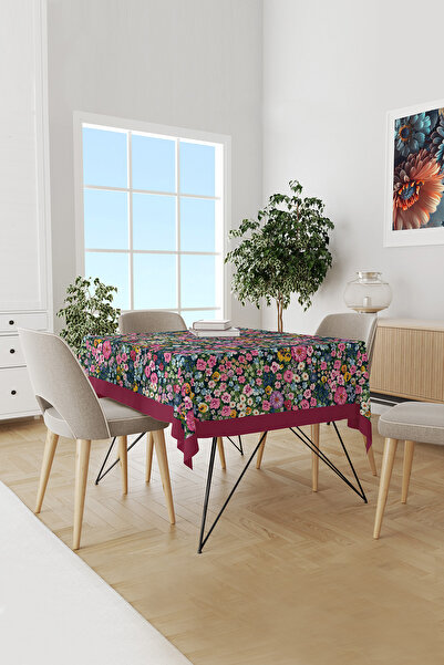 Moud's مفرش طاولة من جلد الغزال الدائري منقوش باللون البنفسجي