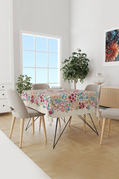 Moud's مفرش طاولة ملون من جلد الغزال مزين بالزهور الباستيل