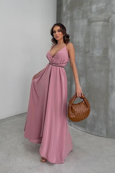 Ortaya Çık Pink Rope Detailed Design Maxi Dress