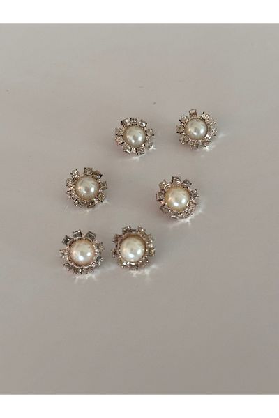 ODDA TASARIM ATÖLYESİ Metal 6-piece shirt button set with large pearl crystal stones in the middle