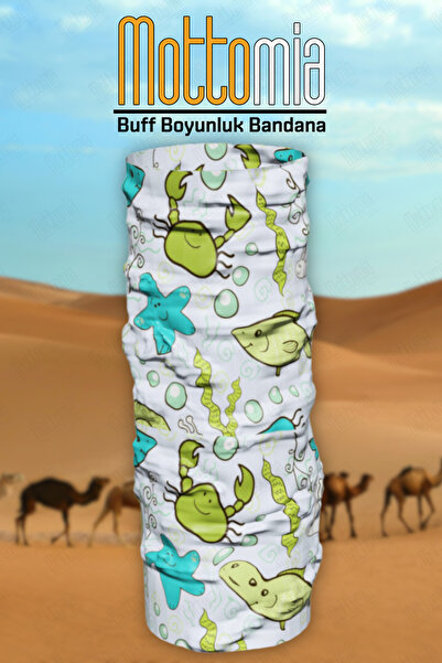 mottomia Balık Desenli Unisex Viskon Kumaş Premium Kalite Buff (Baf) Boyunluk Motorcu Bandana