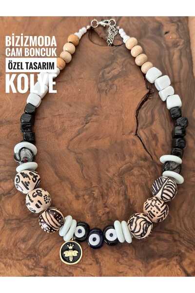 bizizmoda الخرز الزجاجي الأفريقي البوهيمي نمط الزجاج الخرز العين قلادة الخشب ...