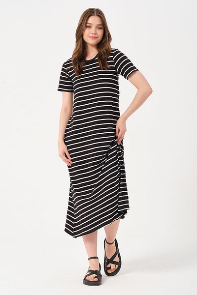 Owut Collection Rochie lungă cu dungi alb-negru de damă