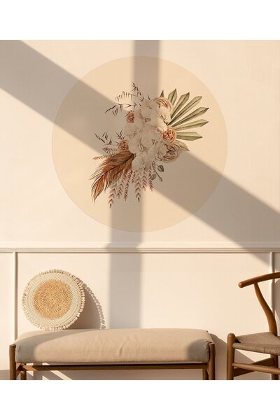 KanvasSepeti Kendiliğinden Yapışkanlı Kalın Kanvas Dokulu Dekoratif Bohem Art Soyut Duvar Kağıdı Duvar Stickerı