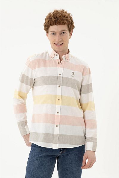 U.S. Polo Assn. Ανδρικό μακρυμάνικο πουκάμισο χακί ELIFFU BUTIKHOME