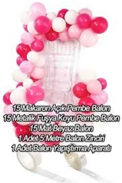 Happy Toys Birthday Party Balloon Set - Fuchsia, White and Light Pink, Chain and Tape Heidiye