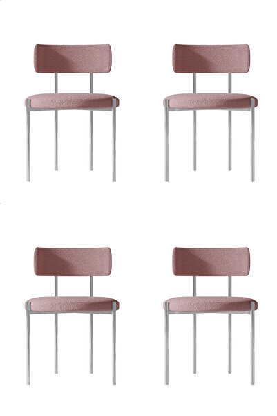 AVVİO Tina Gümüş 4 'lü Yemek Odası  Mutfak Masası Sandalyesi Cafe Restorant S...