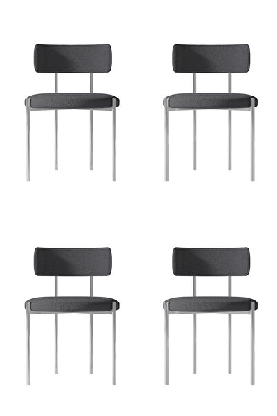 AVVİO Tina Gümüş 4 'lü Yemek Odası  Mutfak Masası Sandalyesi Cafe Restorant Sandalyesi (TEDDY SANDALYE)
