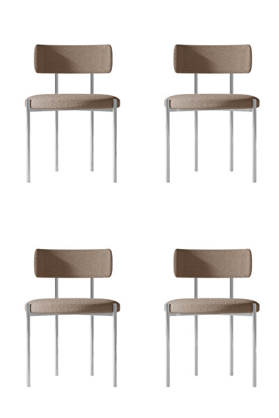 AVVİO Tina Gümüş 4 'lü Yemek Odası  Mutfak Masası Sandalyesi Cafe Restorant Sandalyesi (TEDDY SANDALYE)