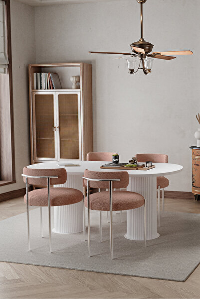 AVVİO Lavinia Beyaz Bohem Ayak 80x140 Mutfak Masa Sandalye Takımı