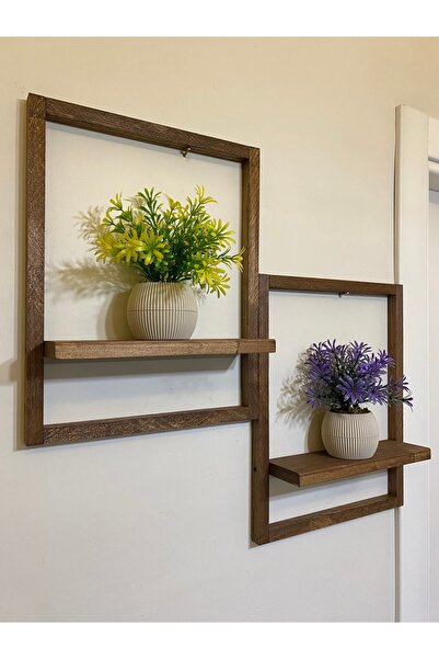 ViraHome 2' Li Lüx Dekoratif Siyah Ahşap Çerçeveli Raf Çiçeklik Duvar Süsü Ev...