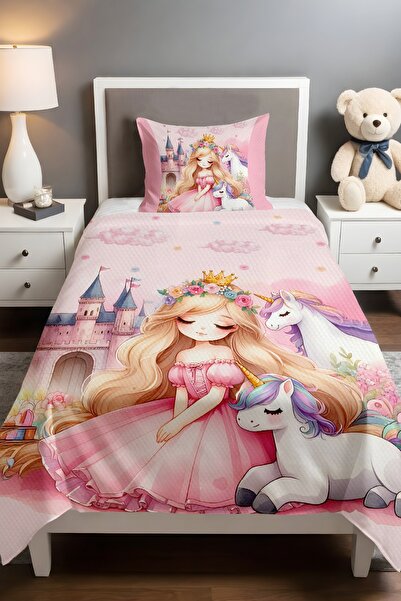 EVPANYA طقم بيكيه منقوش للأميرة يونيكورن (160×230 سم)
