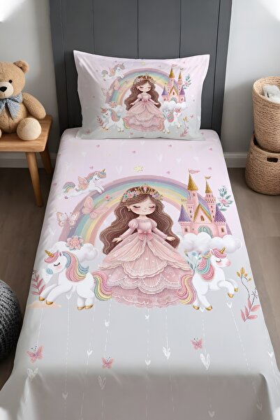 EVPANYA Pink Gray Unicorn Princess Patterned Bedspread and Pillowcase