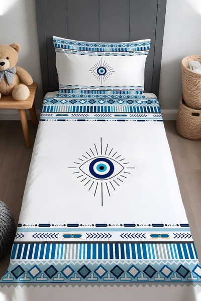 EVPANYA Bohem Nazar Boncuğu Desenli Yatak Örtüsü ve Yastık Kılıfı