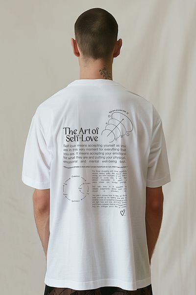 Coredra Tricou oversize Self Love pentru bărbați - alb