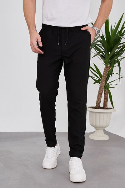 HBT Men's Black Full Stretchy Lycra Fabric Slim Jogger Pants