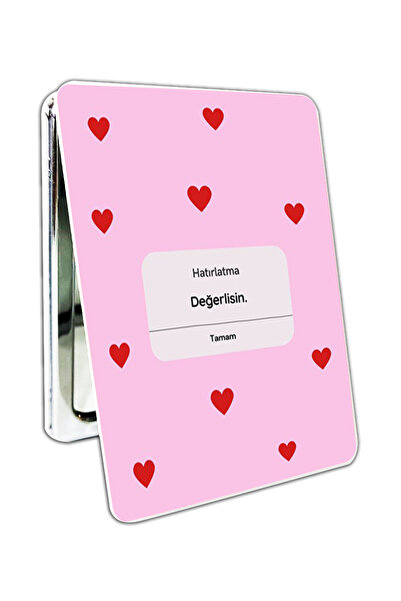 İŞTE BU Kalpli Baskılı Cep Aynası Kişiye Özel Isimli Dikdörtgen Değerlisin 8x...