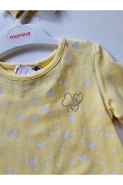 Mamino فستان باندانا أصفر اللون للفتيات الصغيرات من القطن بنمط القلب مع تنورة من التول