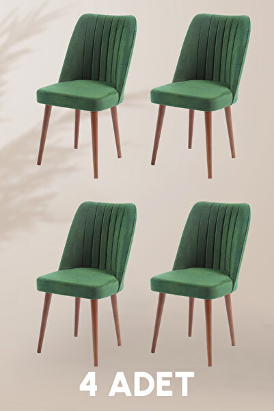 MYMASSA Polo Sandalye - Jerika Yeşil - Ahşap Ceviz Ayak (4 ADET) - Salon Sand...