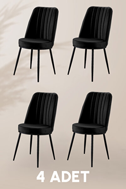 MYMASSA Gold Sandalye - Siyah - Metal Siyah Ayak (4 ADET) - Salon Sandalyesi ...