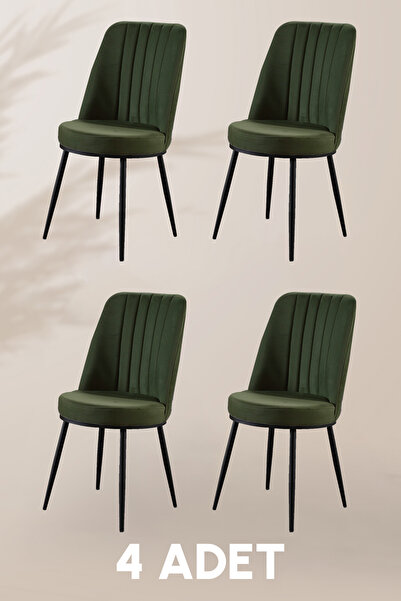 MYMASSA Gold Sandalye - Yeşil - Metal Siyah Ayak (4 ADET) - Salon Sandalyesi ...