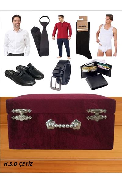 Hasret Çeyiz Dowry Chest Groom Shirt Pajamas Slippers Chest Bundle Chest 1131