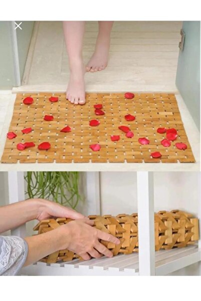 Atbyhome Χαλάκι μπάνιου Bamboo - Αντιολισθητική βάση - Χαλάκι ντους 40 x 60 cm