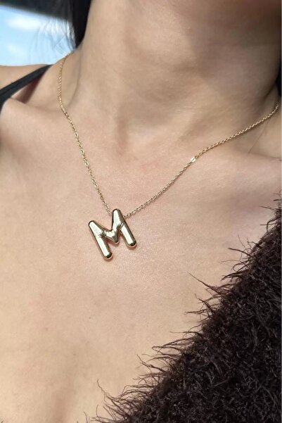 FUDER Altın Renk M Harf Balon Kolye