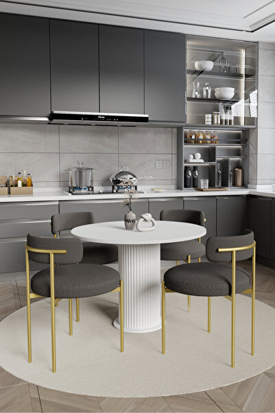 AVVİO Elizya Bohem Lake Mdf Ayak 4'lü Teddy Sandalye 90x90 Masa Sandalye Takımı