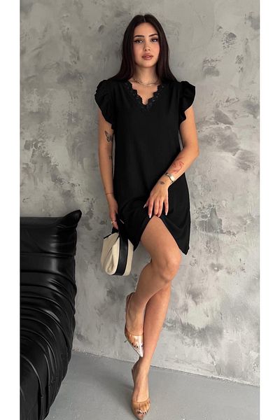 Ded COLLECTION Rochie de vară din țesătură cu guler din dantelă