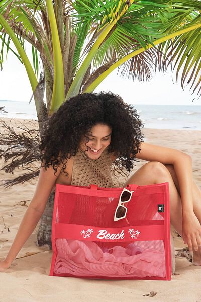 ELEPHANT ÇANTA Mesh Beach Bag, Red Color Large Internal Volume Fast Drying Durable Lightweight Vacation Indispensable