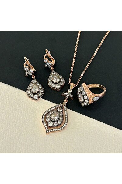 JEICON ATELIER 18,85 Gr Rose Renk Sivri Uçlu Damla Tasarım 925 Gümüş Elmas Mo...