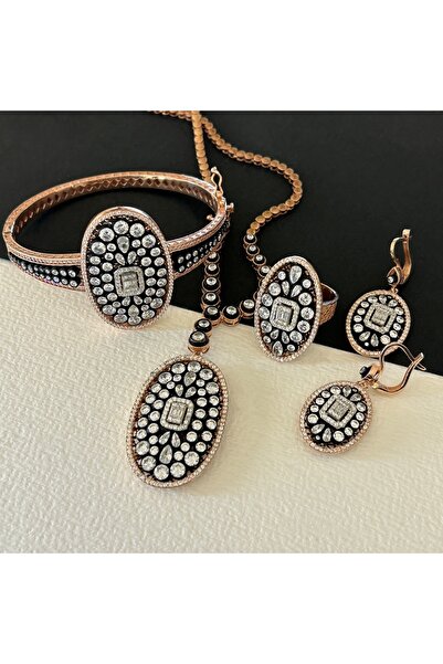 JEICON ATELIER 93 gr Rose Renk Büyük Oval Baget Tasarım 925 Gümüş Elmas Montü...