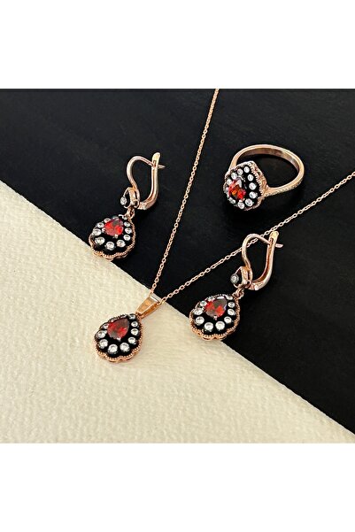 JEICON ATELIER 14,80 Gr Rose Renk Kırmızı Zirkon Taşlı Damla Tasarım 925 Gümü...