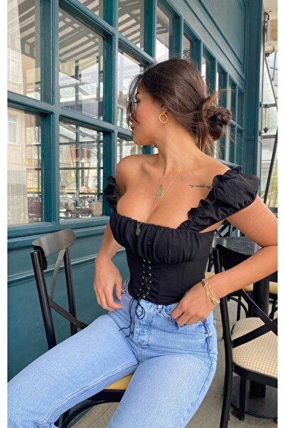 pier moda Şık Kadın Kuşgözlü Crop-aerobin Bluz