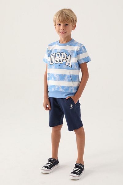 U.S. Polo Assn. US Polo AssnNew Season pijamale cu mânecă scurtă pentru băiat-costumul bermudă cu două fire