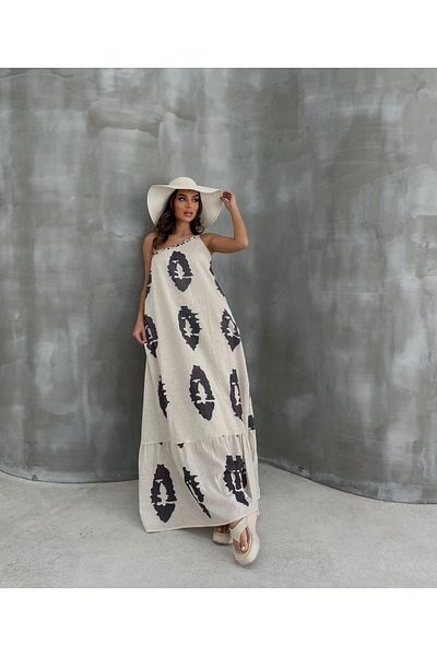 NARKISS Rochie cravată pe un umăr cu model de culoare piatră