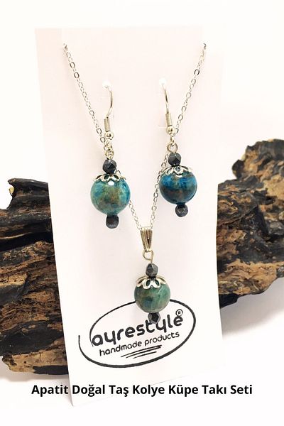 ayrestyle مجموعة مجوهرات أباتيت فضية اللون من الحجر الطبيعي - قلادة أباتيت - حلق أباتيت - مجموعة مجوهرات فضية اللون الحد الأدنى