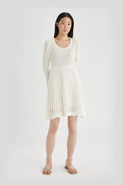 DeFacto A-Linie U-Ausschnitt Strickkleid mit langen Ärmeln C7785ax24sm