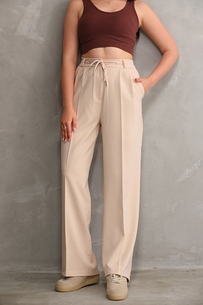 H&A İSTANBUL Women's Elastic Waist Lace Detailed Wide Leg Palazzo Trousers