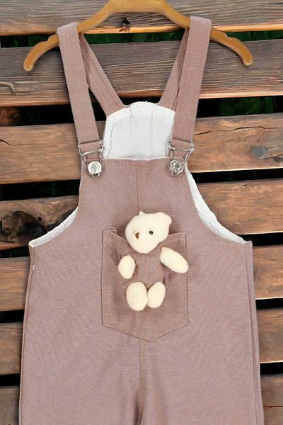 dinamik çocuk Girl/Boy Colorful Salopet with Teddy Bear Unisex Jumpsuit Lycra Flexible Fabric Adjustable Strap