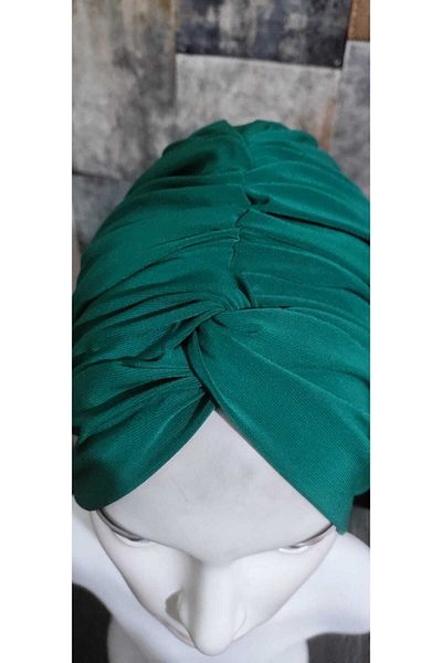 ABB Meryemcebone Zumrut Green Sendy Fabric Knotted and Gathered Bonnet