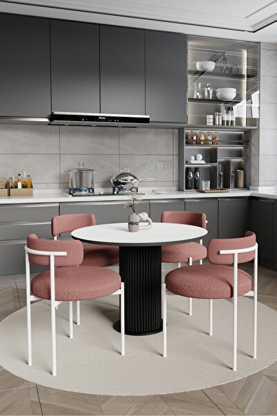 AVVİO Sweet Pink Dreams Bohem Lake Mdf Ayak 4'lü Teddy Sandalye 90x90 Masa Sa...