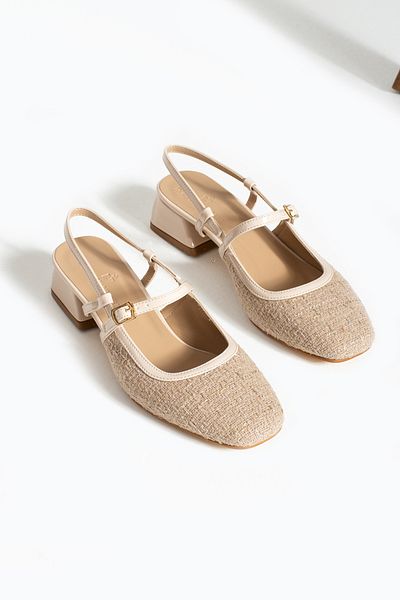 İnan Ayakkabı Pantofi cu toc pentru femei de culoare nud - cu cataramă, toc de 3 cm