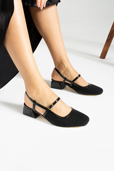 İnan Ayakkabı Black Buckle Women's Heeled Shoes - 3 Cm Heel