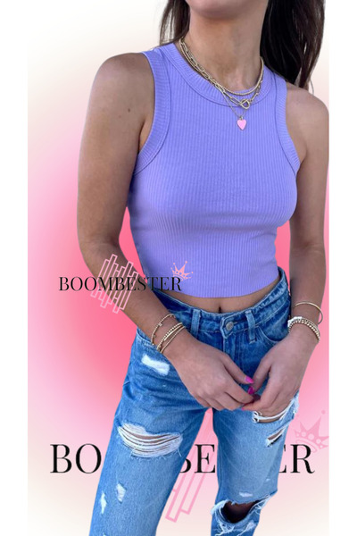 BoomBester Camisolă Purple Lavender - Bluză lungă fără mâneci și maiou cu buric