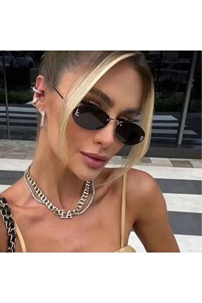 LUPİX Trend Oval Taşlı Tasarım Güneş Gözlüğü Siyah