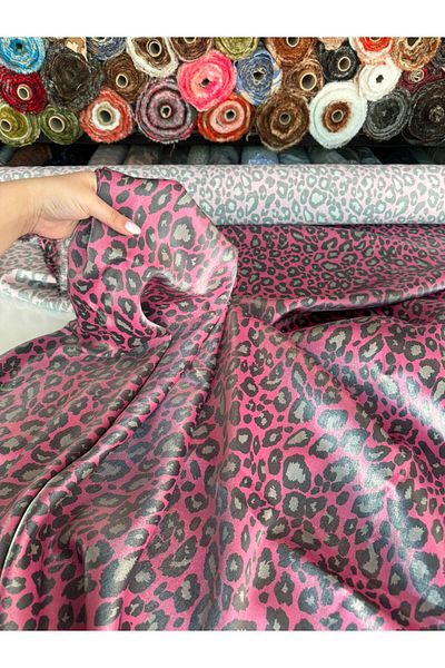 Yaren Ülker Flush Satin Fabric Leopard Patterned Shiny Cotton Satin Width 150 cm
