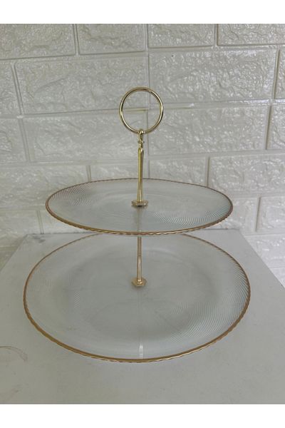 devigo 2 Tiers Gold Detailed Catering Stand - Round Plate
